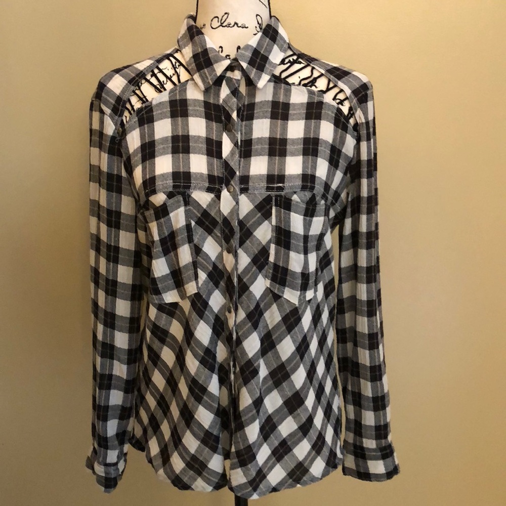 Free People Black & White Flannel Shirt